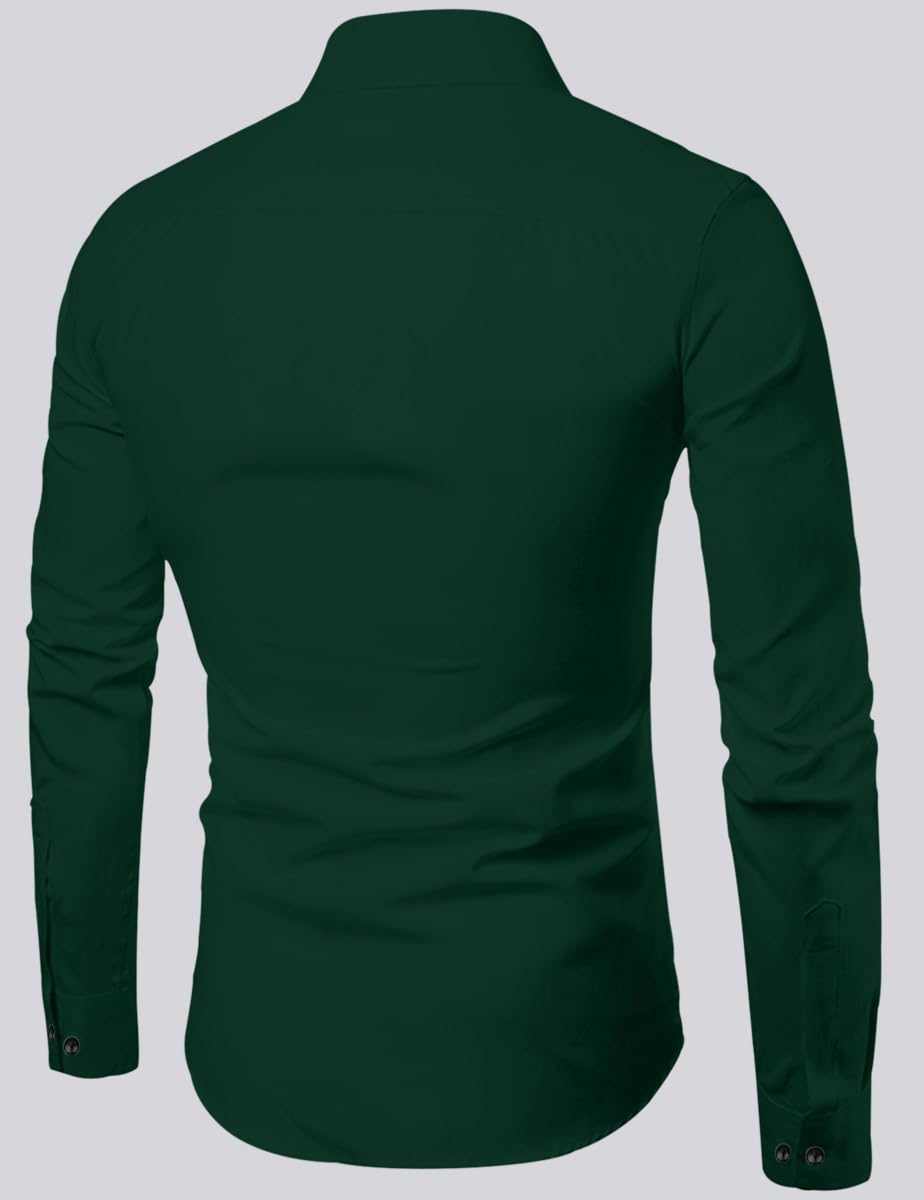 Bellstone Men Solid Cotton Full Sleeves Casual Shirt for Men Stylish Latest Dark Green