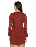 Aurelia Women Cinnabar Acrylic Floral Printed Straight Kurti