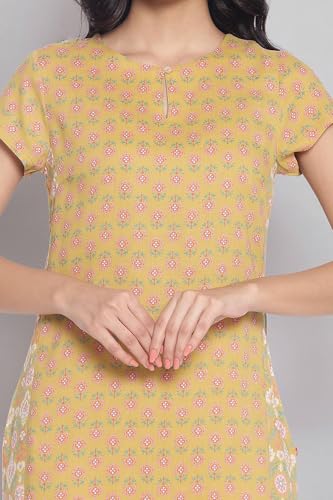 W For Woman Yellow Printed Rayon Straight Kurta & Green Printed Cotton Straight Kurta Combo