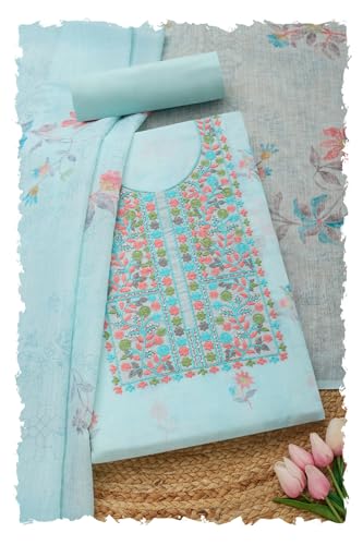Soch Women Linen Floral Print Unstitched Dress Material Thread Work