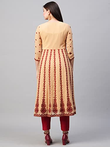 ANNI DESIGNER Womens Georgette Chikankari Embroidered Anarkali Kurti (NAAV-Beige-SM_M_Beige_Medium)