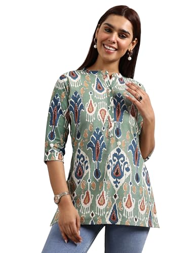 Libas Womens Printed Cotton Straight Kurti For Women Green