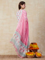 ANNI DESIGNER Womens Cotton Blend Straight Printed Kurta with Pant & Dupatta (Pipad Cream-NRE_XL_Cream_X-Large)