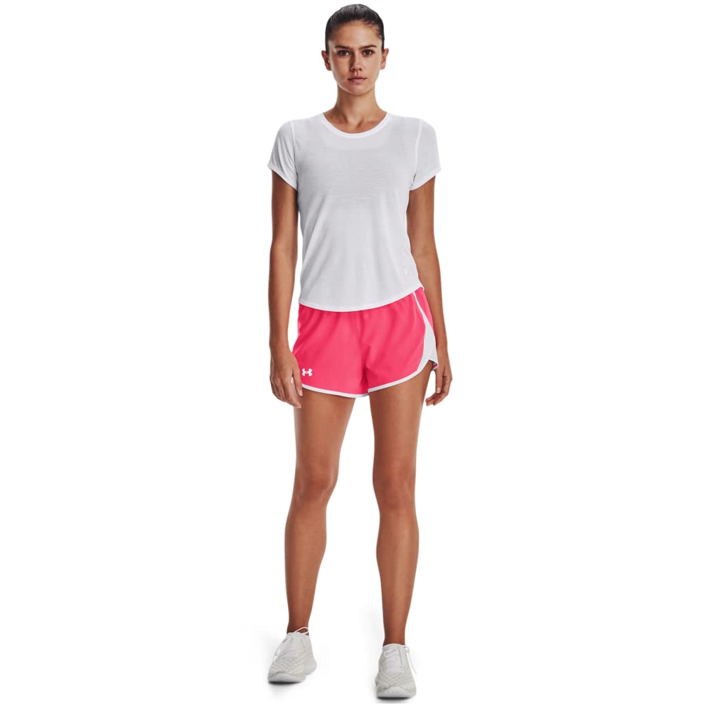 Under Armour Women's Fly by 2.0 Running Shorts, (683) Pink Shock/White/Reflective, Large