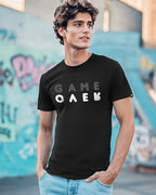 Bewakoof Mens Game Over Minimal Typography Black Hooded Half Sleeve T-Shirt