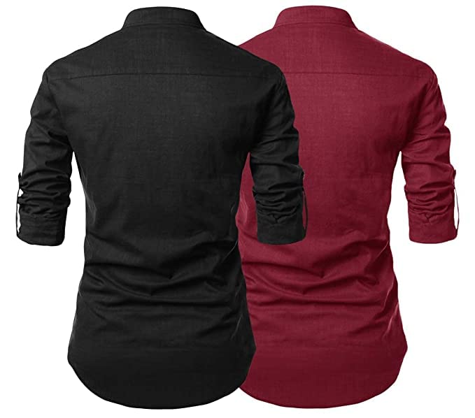 Finivo Fashion Combo Of MenS Regular Fit Cotton Blend Solid Full Sleeves Kurta | Short Kurta For Men (Pack Of 2)