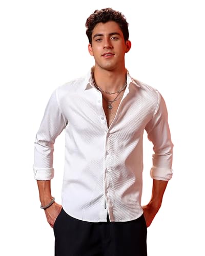 I Enterprise Mens Spread Collar Long Sleeve Multicolor Solid Regular Shirt Slim Fit Office Wear ShirtS For Men | Textured Long 