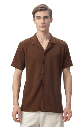 FYLTR Mens Regular Fit Knit Shirt (FYLSS24MKS-302_Mocha Swirl XL)