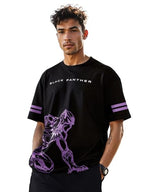 The Souled Store Official Black Panther Panther Power Black Oversized T Shirts For Men Baggy Off-Shoulder Loose Fit Relaxed Drop