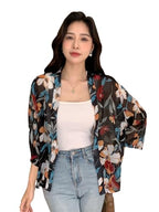 TOPLOT Womens Front Open Floral Printed Shrug Top Regular Fit (Shrug-5148-Black-XXL)