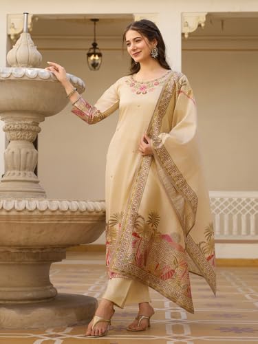Wedani Viscose Assam Silk Kurta Set for Women Cream