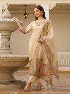 Wedani Viscose Assam Silk Kurta Set for Women Cream
