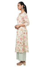 Soch Womens Beige Linen Floral Print Kurta With Beads And Stones