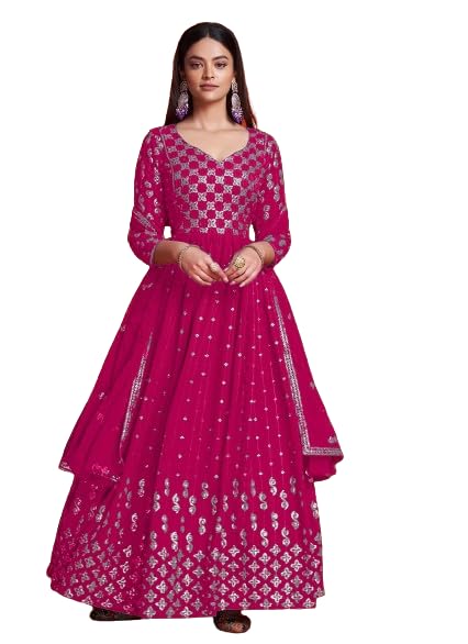 Fashion Basket Women'S Anarakali Kurta With Dupatta Set (Pink)