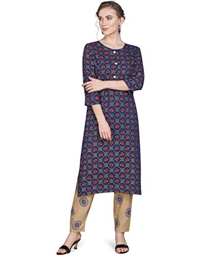 Lookmark Women'S Rayon Straight Kurta (Ks1014-L-White_Navy_Large)