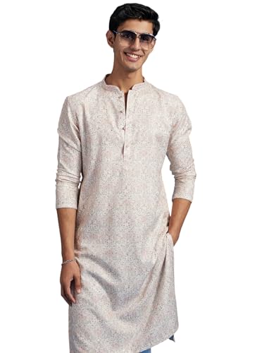 Diwas By Manyavar MenS Cotton Blend Printed|Sequined Kurta (Cream,L)