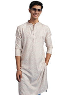 Diwas By Manyavar MenS Cotton Blend Printed|Sequined Kurta (Cream,L)