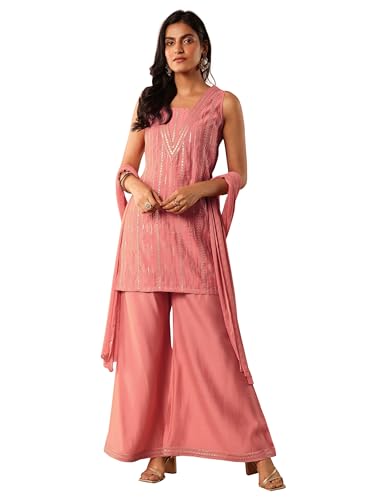 Libas Womens Printed Rayon Straight Kurta With Palazzos