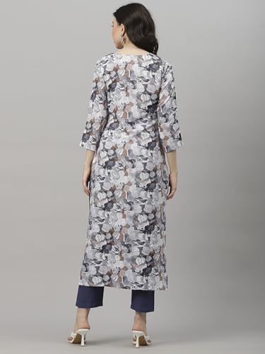ANNI DESIGNER Womens Cotton Blend Straight Fit Printed Kurta with Pant (SouthZ Grey-NW_M_Blue_Medium)