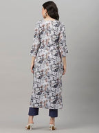 ANNI DESIGNER Womens Cotton Blend Straight Fit Printed Kurta with Pant (SouthZ Grey-NW_M_Blue_Medium)