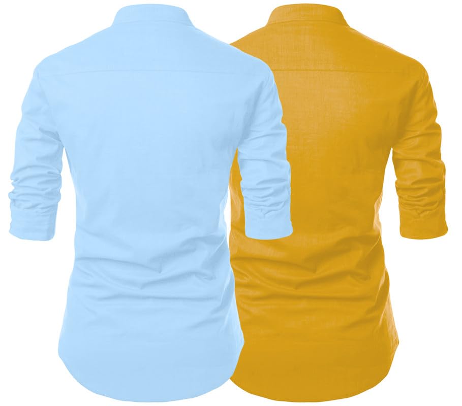Finivo Fashion MenS Cotton Blend Regular Fit Solid Casual Kurta Shirt Pack Of 2