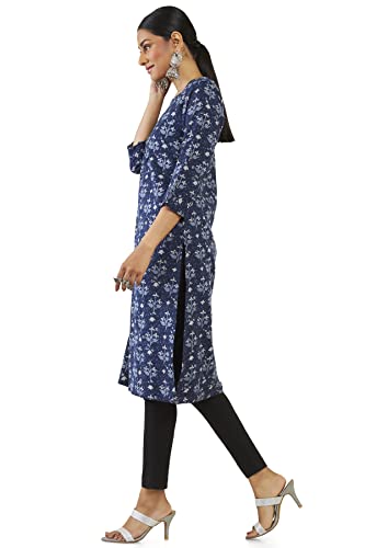 Soch Women Dark Blue Rayon Printed Kurta