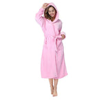 RONGTAI Womens Robes Plush Fleece Pink Hooded Bathrobe Thick Nightgown with Pockets Fluffy Sleepwear Small