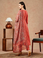 ANNI DESIGNER Womens Cotton Blend Anarkali Solid Kurta with Pant & Dupatta (UTSAV PEACH-FKA_XXL_Peach_XX-Large)