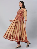 ANNI DESIGNER Womens Georgette Chikankari Embroidered Anarkali Kurti (Kari-Beige-SM_S_Beige_Small)