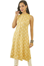 Soch Womens Mustard Rayon Self Print Kurta