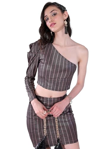 Ketch WomenS Polyester Mini Co-Ord Set (Khce000097_Black/Gold
