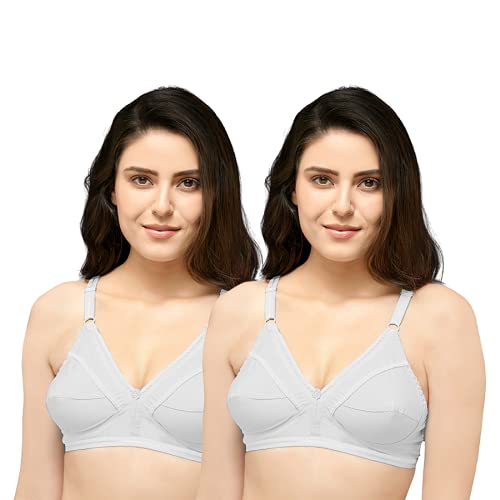 Naidu Hall WomenS Cotton Brassiere | NonPadded | NonWired | Full Coverage | Laced Neckline Regular Bra | 2 Piece | (Naturalle 36
