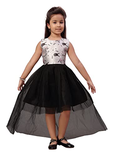 Aarika Girls Nylon Skater Knee-Length Dress (FK-A-22157_Black_28)