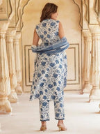 ANNI DESIGNER Womens Cotton Blend Printed Straight Kurta with Pant & Dupatta (Root White_XL_White_X-Large)