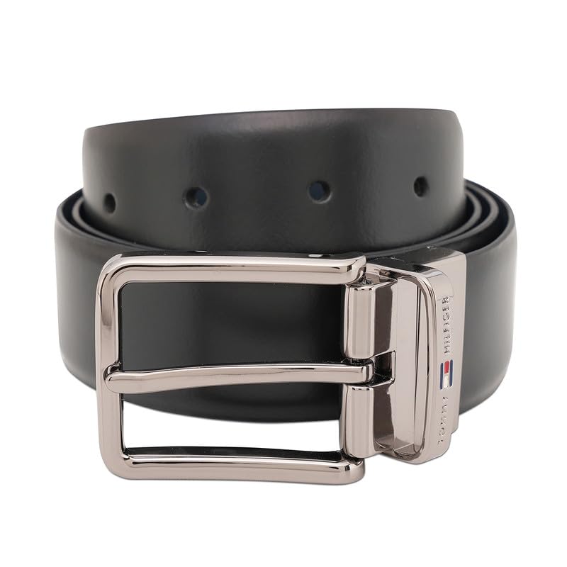 Tommy Hilfiger MenS Leather Reversible Belt Chimayo  Black & Navy | Matte Gunmetal Finish Buckle | Leather Belt For Any Occasi 44