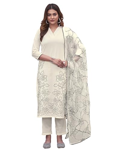 Womanista Womens Pure Cotton Solid Straight Embroidered Kurta Set (Kurtaset_1389_White
