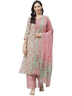 Nermosa Women Printed Kurta And Pant Set With Dupatta | Kurta Set With Dupatta | (In, Alpha, S, Peach)