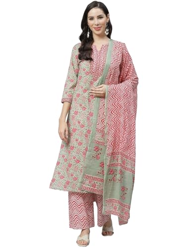 Nermosa Women Printed Kurta And Pant Set With Dupatta | Kurta Set With Dupatta | (In, Alpha, S, Peach)