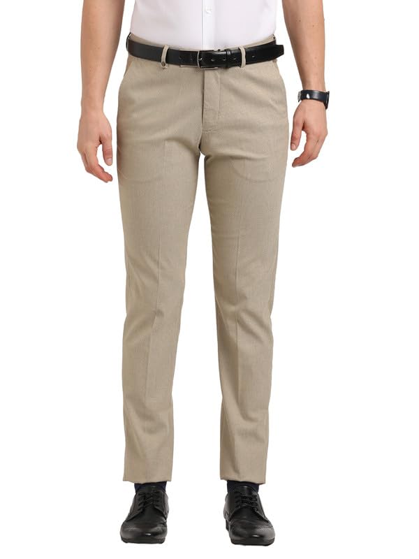 Turtle Men Poly-Viscose Stretch Beige Solid Ultra Slim Fit Formal Trouser