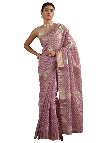 Mauve Bandhani Printed Nylon Saree With Unstitched Blouse Piece