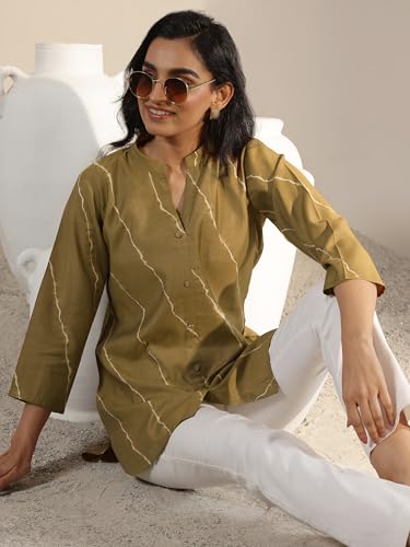 Libas WomenS Silk Blend Printed Regular Kurtis (29665R Olive