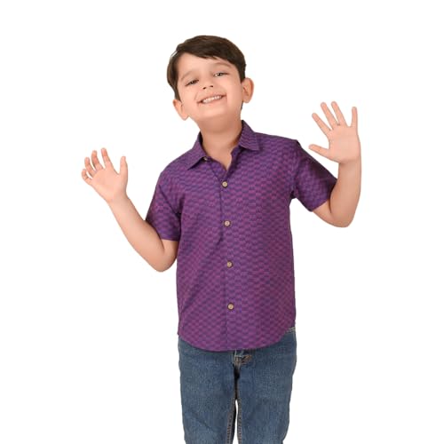 Fabindia BoyS Printed Regular Fit Shirt (1038861Purple_Purple