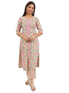 Libas Green Printed Cotton Blend Straight Kurta Set For Women (400468Rxxl)