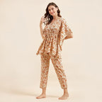Sweet Dreams Women Printed Pyjama Set Brown