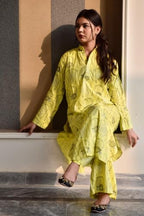 ANNI DESIGNER Womens Rayon Viscose Straight Printed Kurta with Palazzo (Canva YELLOW-VKS01_XL_Yellow_X-Large)