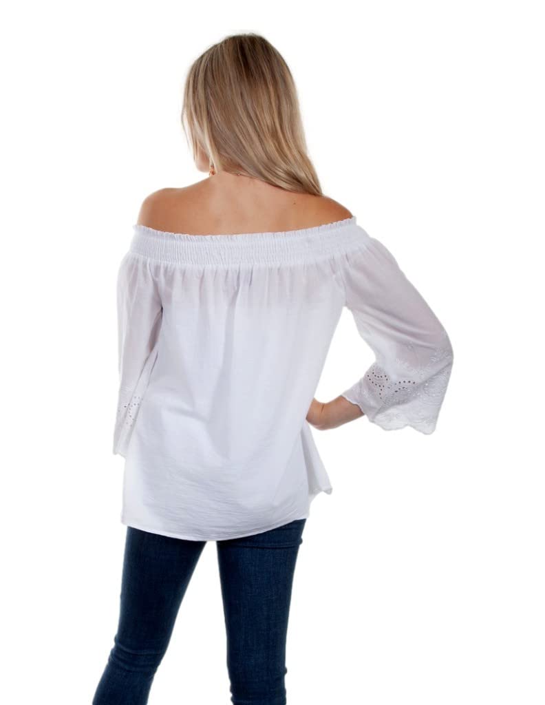 OFF SHOULDER EYELET EMB. BOTTOM BLOU