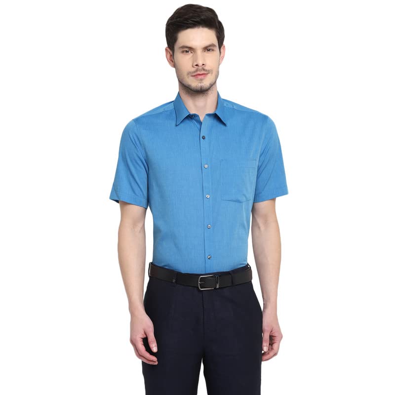 Turtle Men Blue Cotton Solid Regular Fit Shirts