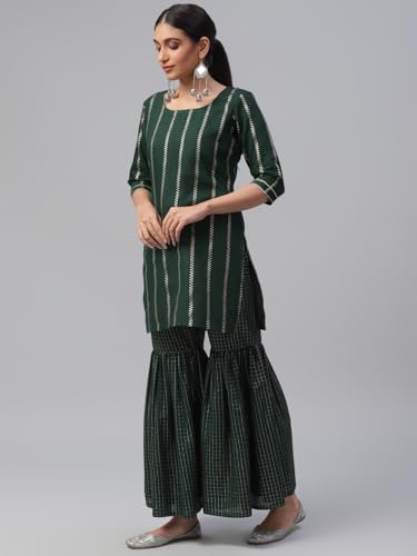 Libas WomenS Polyester Kurta Set (6867_Green