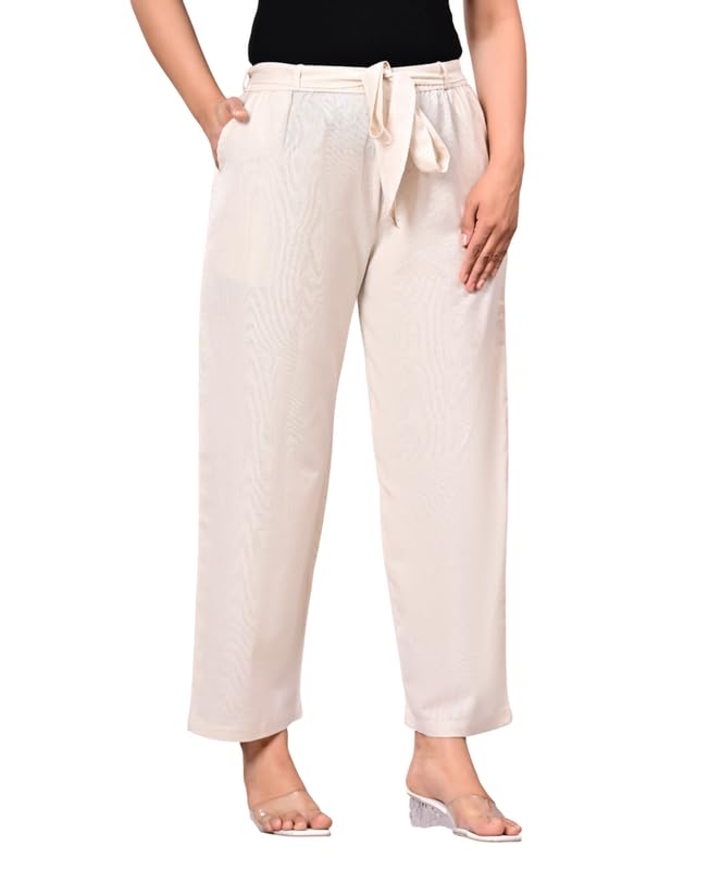 WomenS Soft Cotton Flex Palazzo Pants For Women FullElastic With Belt Waistband Casual Wear Regular Fit With Mid Rise Waist &  3
