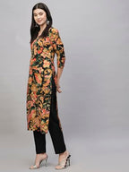 ANNI DESIGNER Womens Cotton Blend Straight Printed Kurta with Pant (Jabala Black_XL_Black_X-Large)